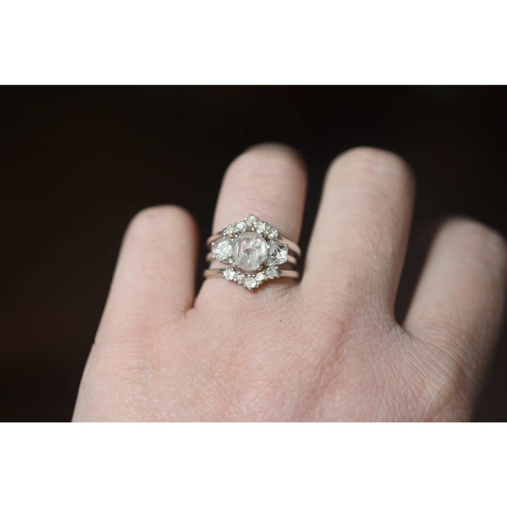 Engagement ring set, raw diamond ring, raw stone ring, alternative engag…